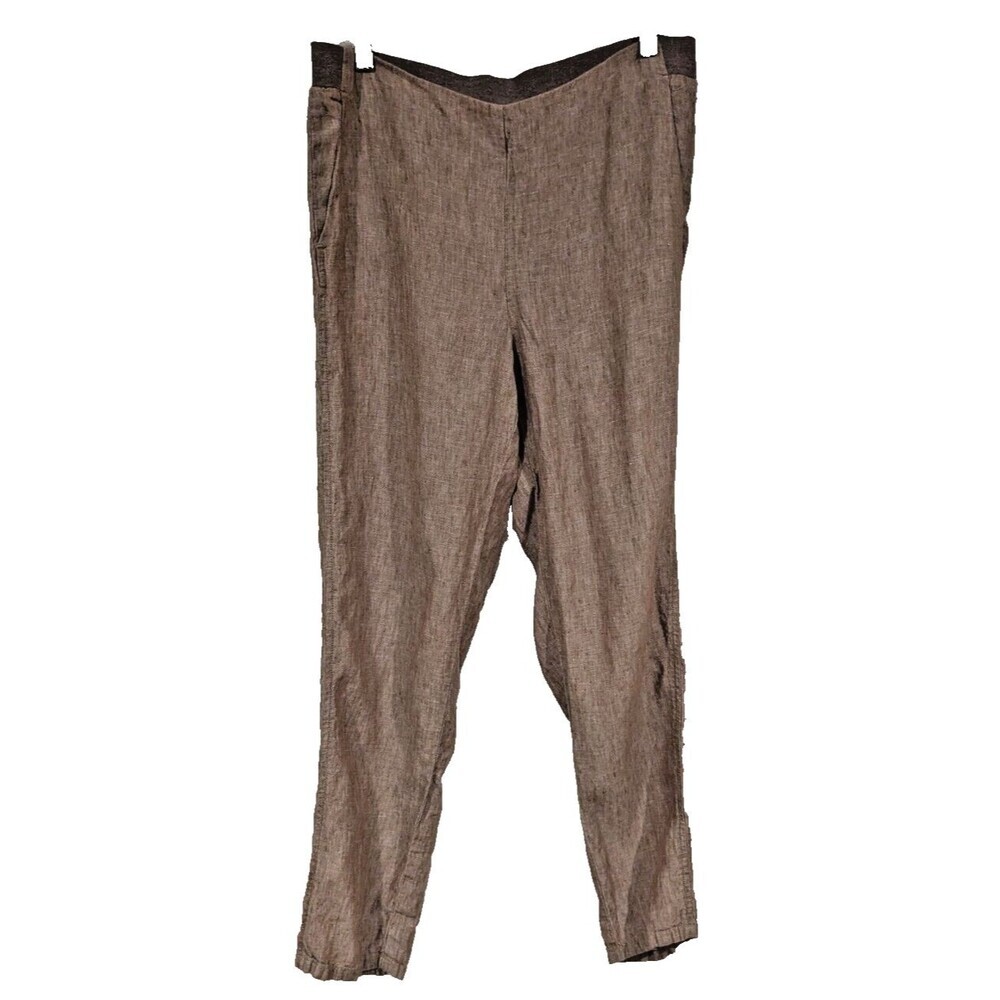 J Jill Love Linen Womens Straight Leg High Rise Pants Size S Brown Lagenlook